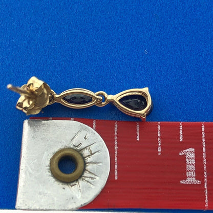 Estate 14K Yellow Gold Blue Sapphire November Anniversary Drop Dangle Earrings