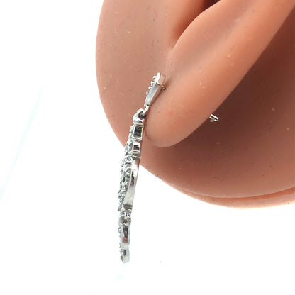 Estate 14K White Gold Diamond Filigree Drop Dangle Chandelier Heart Earrings