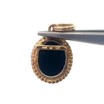 Designer 14K Yellow Gold Oval Black Onyx Cabochon Drop Pendant