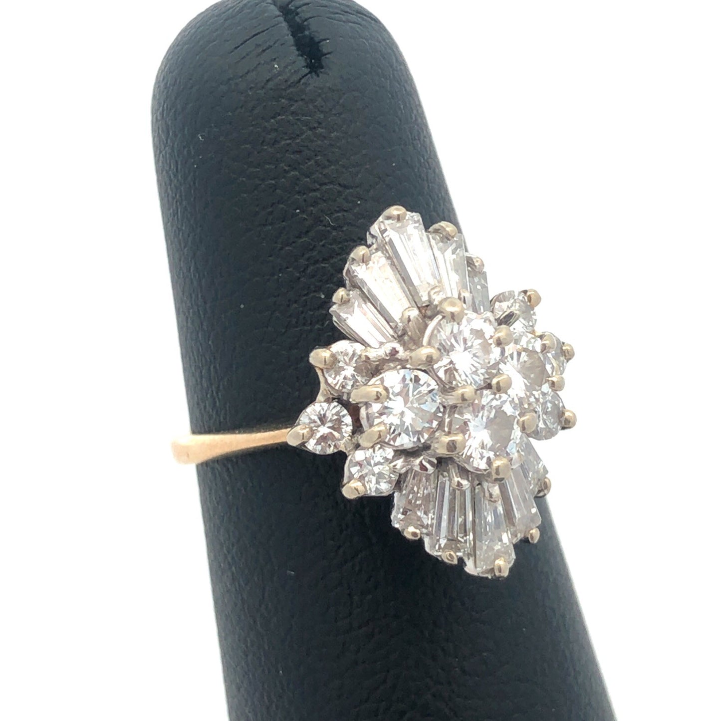 Estate 14K Yellow Gold Diamond Cluster Waterfall Statement Cocktail Ring
