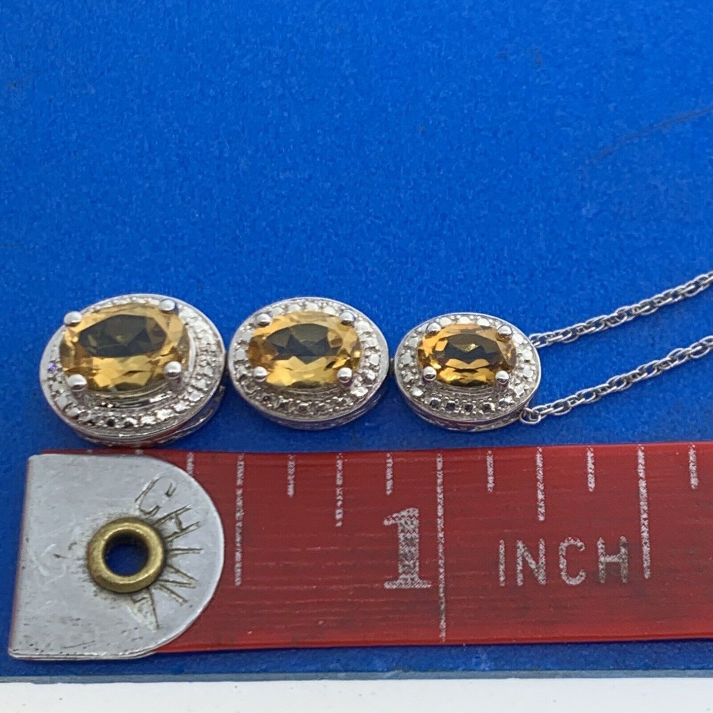 Kay Jewelers 925 Sterling Silver Oval Citrine Diamond Accent Pendant Necklace