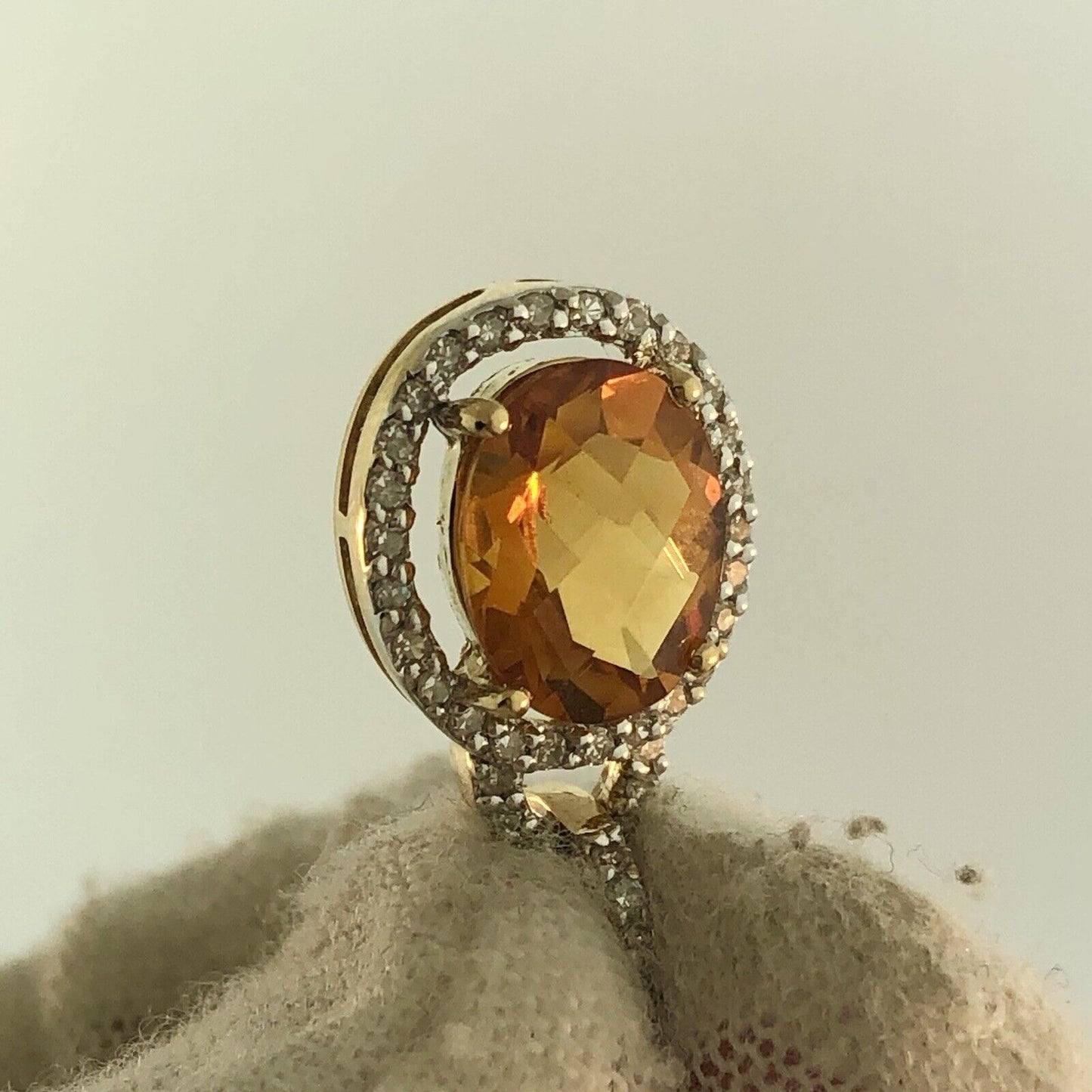 Estate KA 18K Yellow Gold Oval Citrine Diamond November Anniversary Earrings