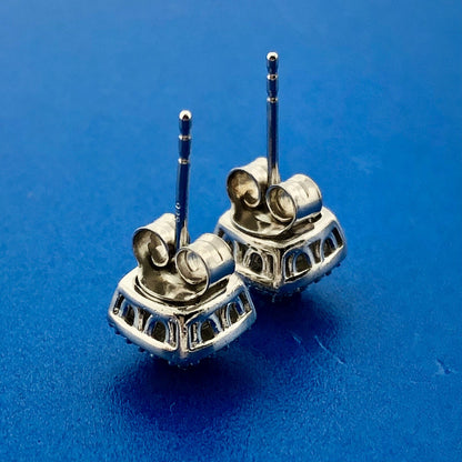 Estate 925 Sterling Silver Diamond Cluster Tiered Square Stud Earrings