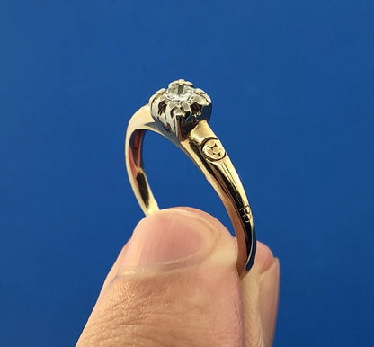 Vintage Fidelity 14K Yellow White Gold Solitaire Engagement Bridal Promise Ring