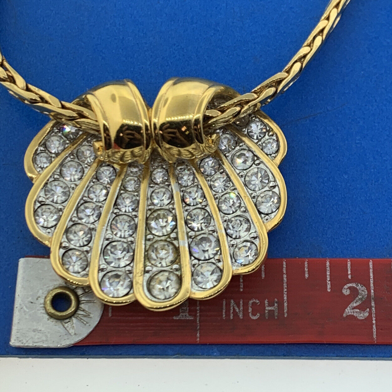 Nolan Miller Gold Tone Crystal Clam Shell Pendant Necklace