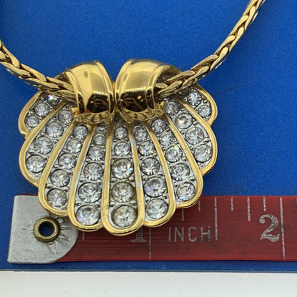 Nolan Miller Gold Tone Crystal Clam Shell Pendant Necklace