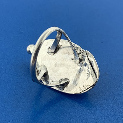 Old Pawn Native American 925 Sterling Silver Mother Of Pearl Squash Blossom Ring