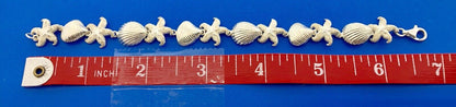 Designer Sterling Silver 925 Sea Shell Star Fish Ocean Panel Link Bracelet