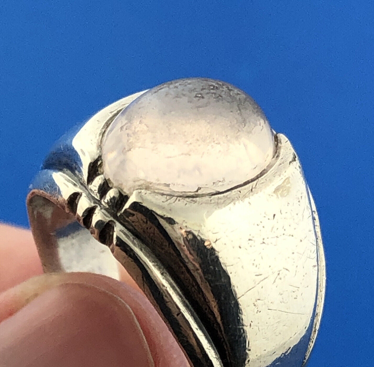 Designer C & C Sterling Silver 925 Cabochon Oval Moonstone Dome Ring Size 7.75