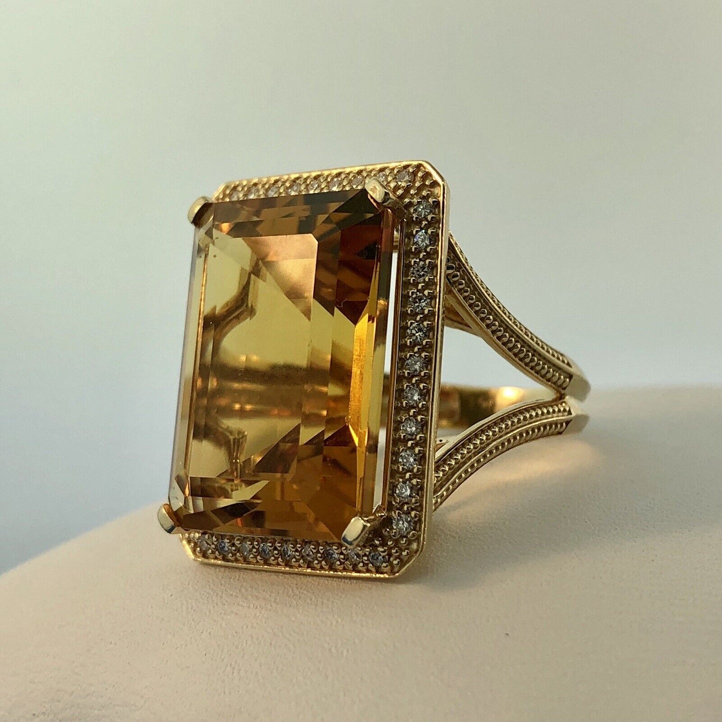 Dramatic 14K Yellow Gold Citrine Diamond Halo November Anniversary Dinner Ring