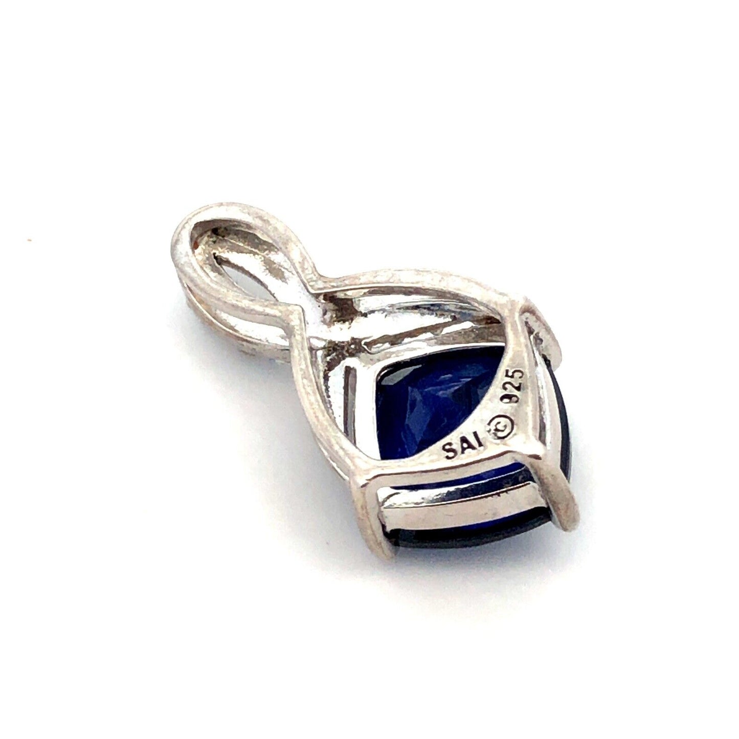 Designer SAI 925 Sterling Silver Blue Sapphire Diamond Accent Infinity Pendant