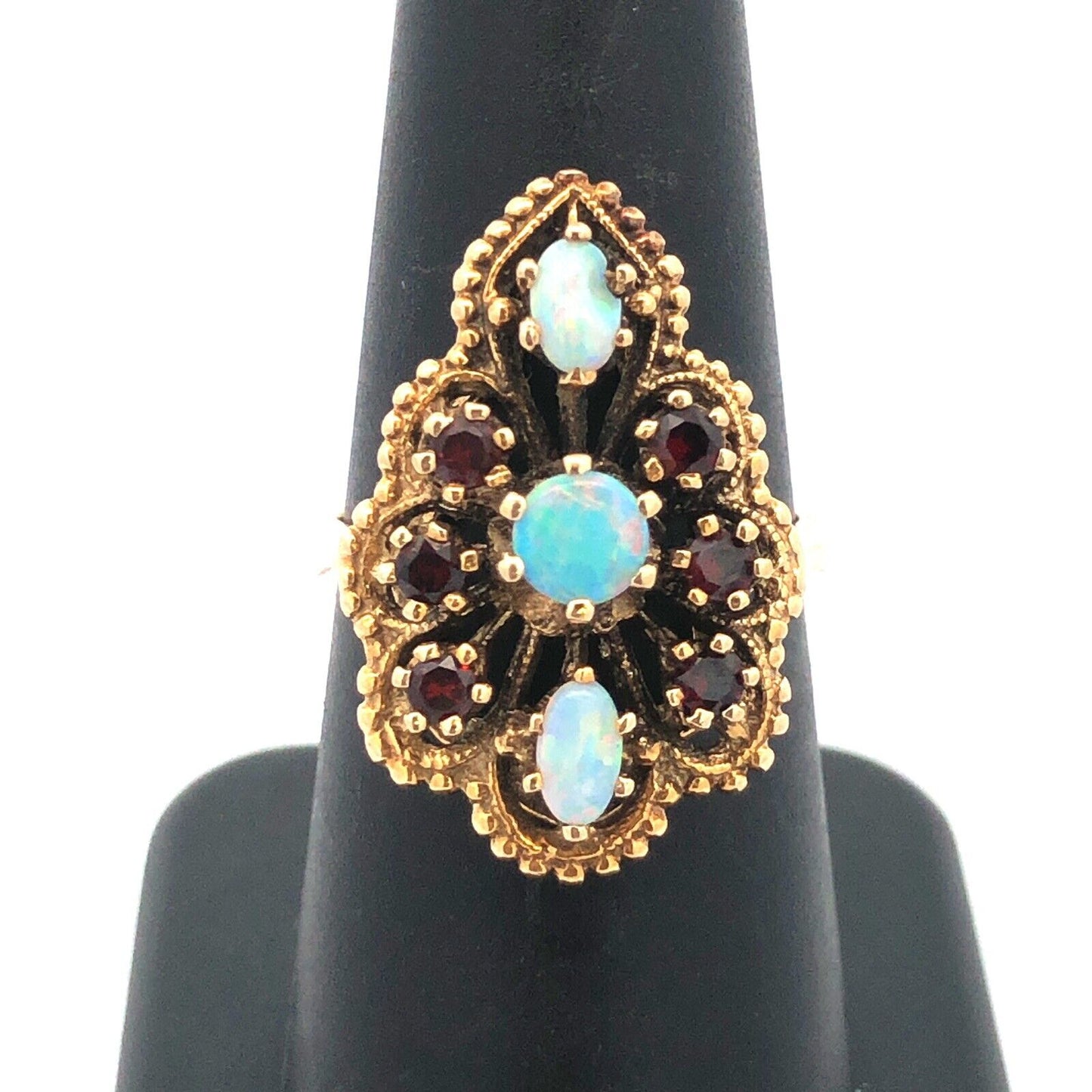 Designer Vintage SB Opal & Garnet 14K Yellow Gold Statement Ring