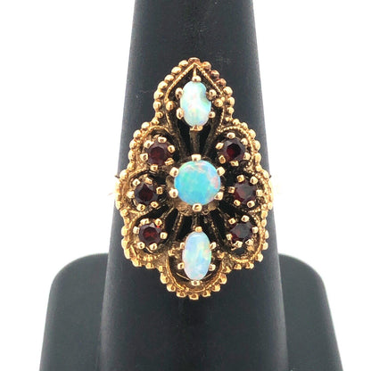 Designer Vintage SB Opal & Garnet 14K Yellow Gold Statement Ring