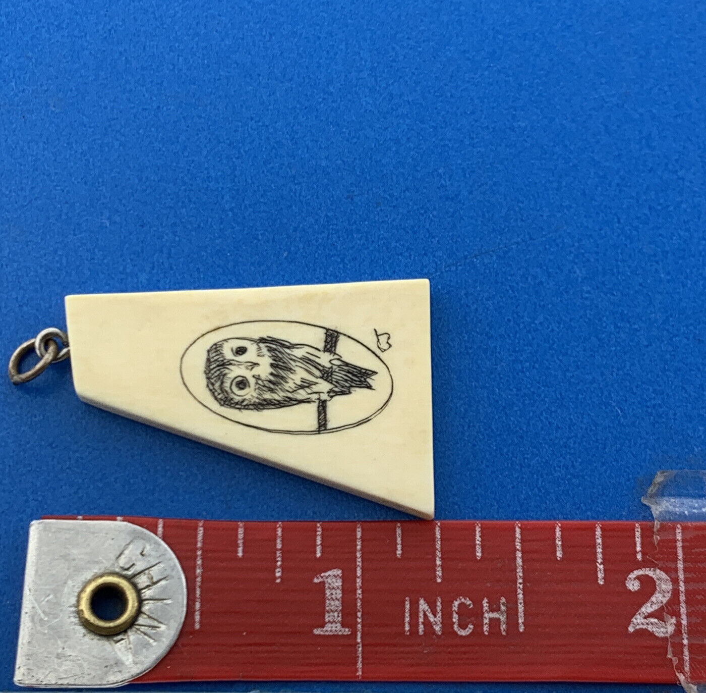 Signed CJ 925 Sterling Silver Scrimshaw Owl Wisdom Patience Trapezoid Pendant