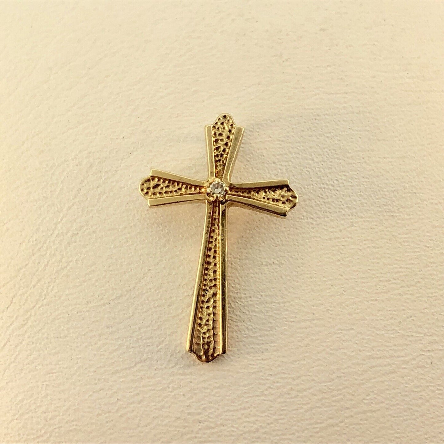 Classic 14K Yellow Gold Diamond Textured Polished Cross Easter Communion Pendant