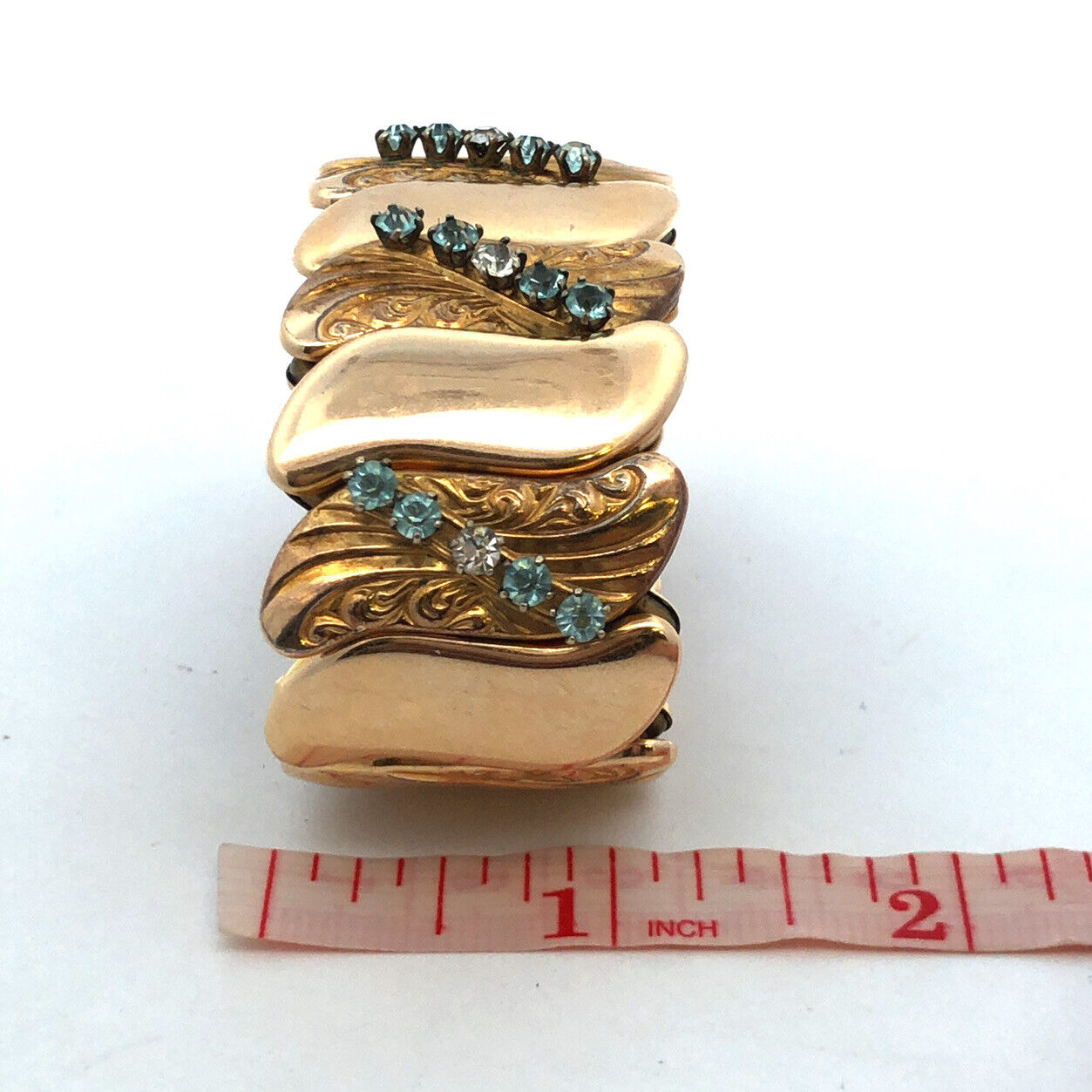 Antique B & N Gold Filled Rhinestone Expandable Wide Cuff Bracelet Original Box
