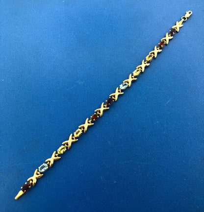Fabulous Designer 10K Yellow Gold Colorful Multi Gemstone X & O Tennis Bracelet