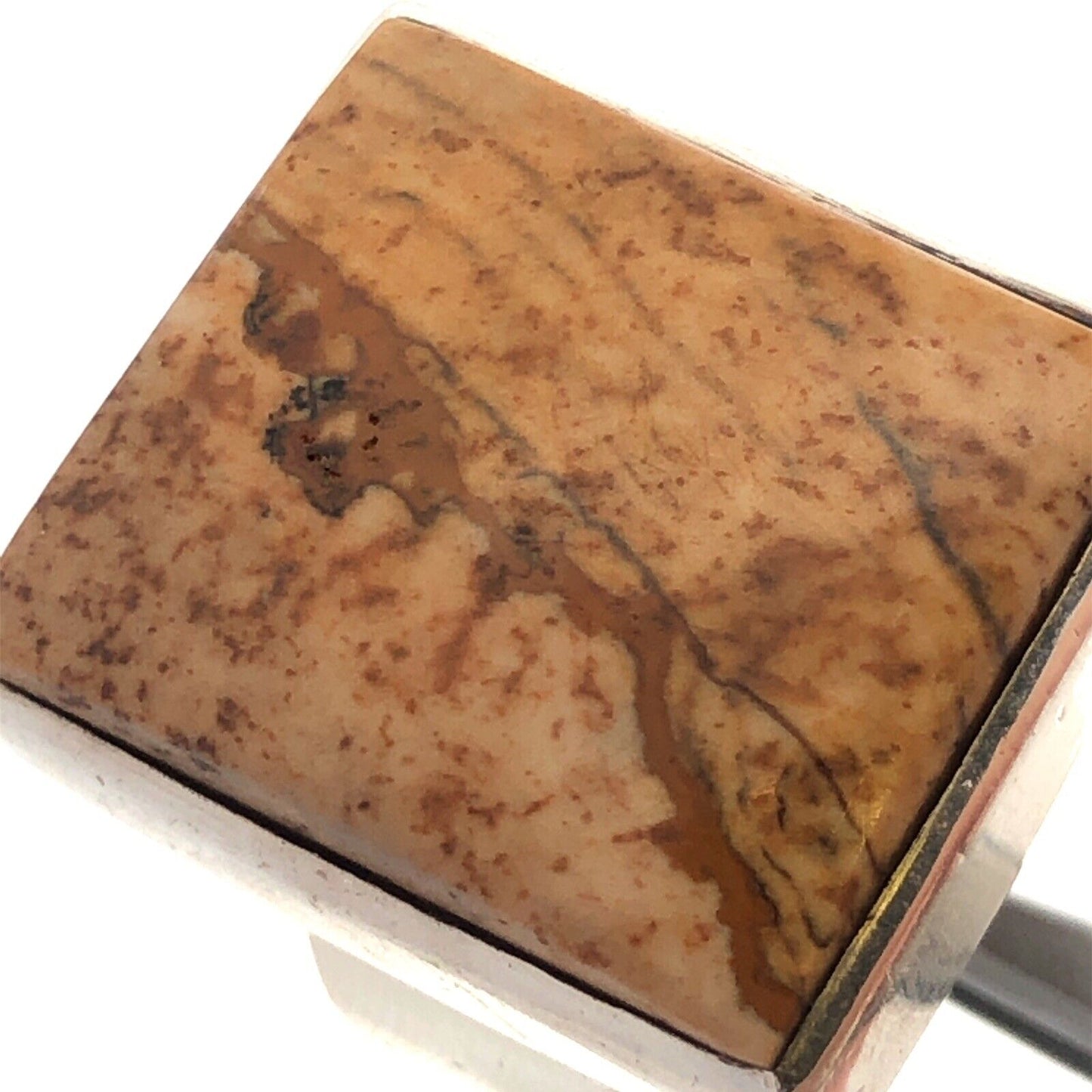 Vintage 925 Sterling Silver Rectangle Brown Jasper Bezel Statement Ring