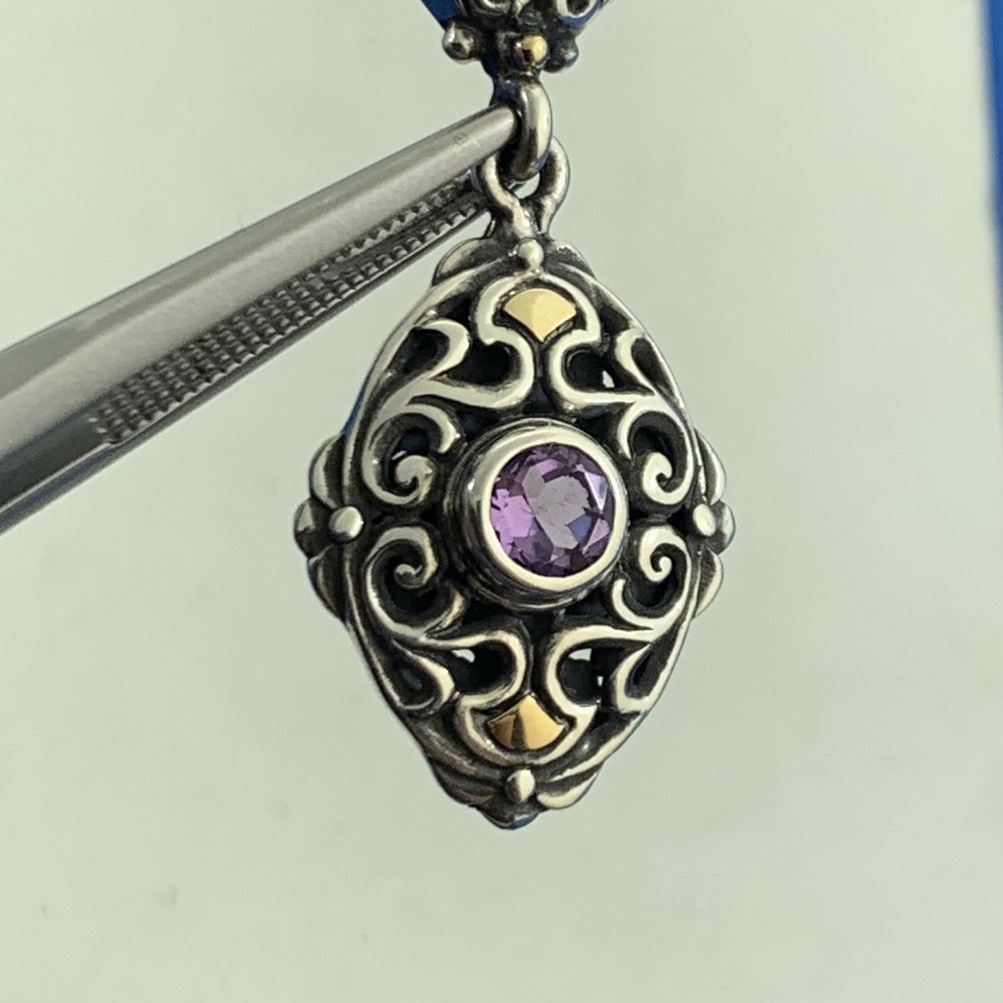 Designer 925 Sterling Silver 18K Yellow Gold Amethyst Drop Dangle Stud Earrings