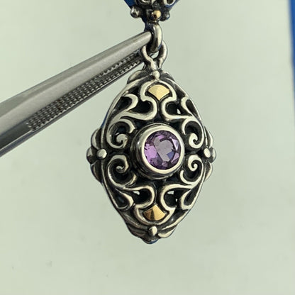 Designer 925 Sterling Silver 18K Yellow Gold Amethyst Drop Dangle Stud Earrings