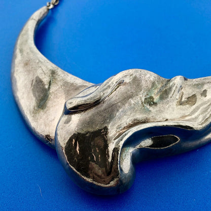925 Sterling Silver Modernist Wave Figural Statement Choker Necklace