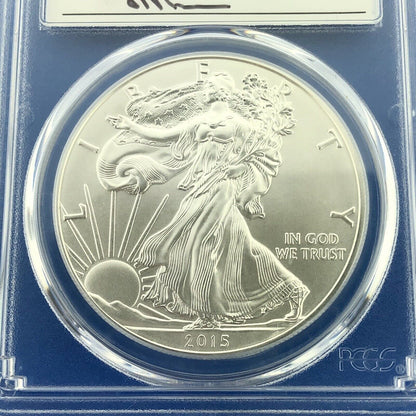 2015 W Burnished 1 Oz American Silver Eagle John Mercanti Label PCGS SP70