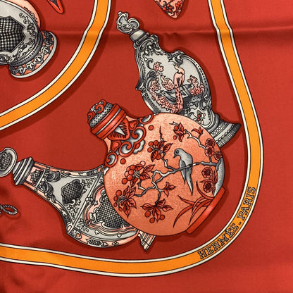 Hermes Carre 90 100% Silk Twill Crimson Qu'importe Flacon Neckerchief Scarf