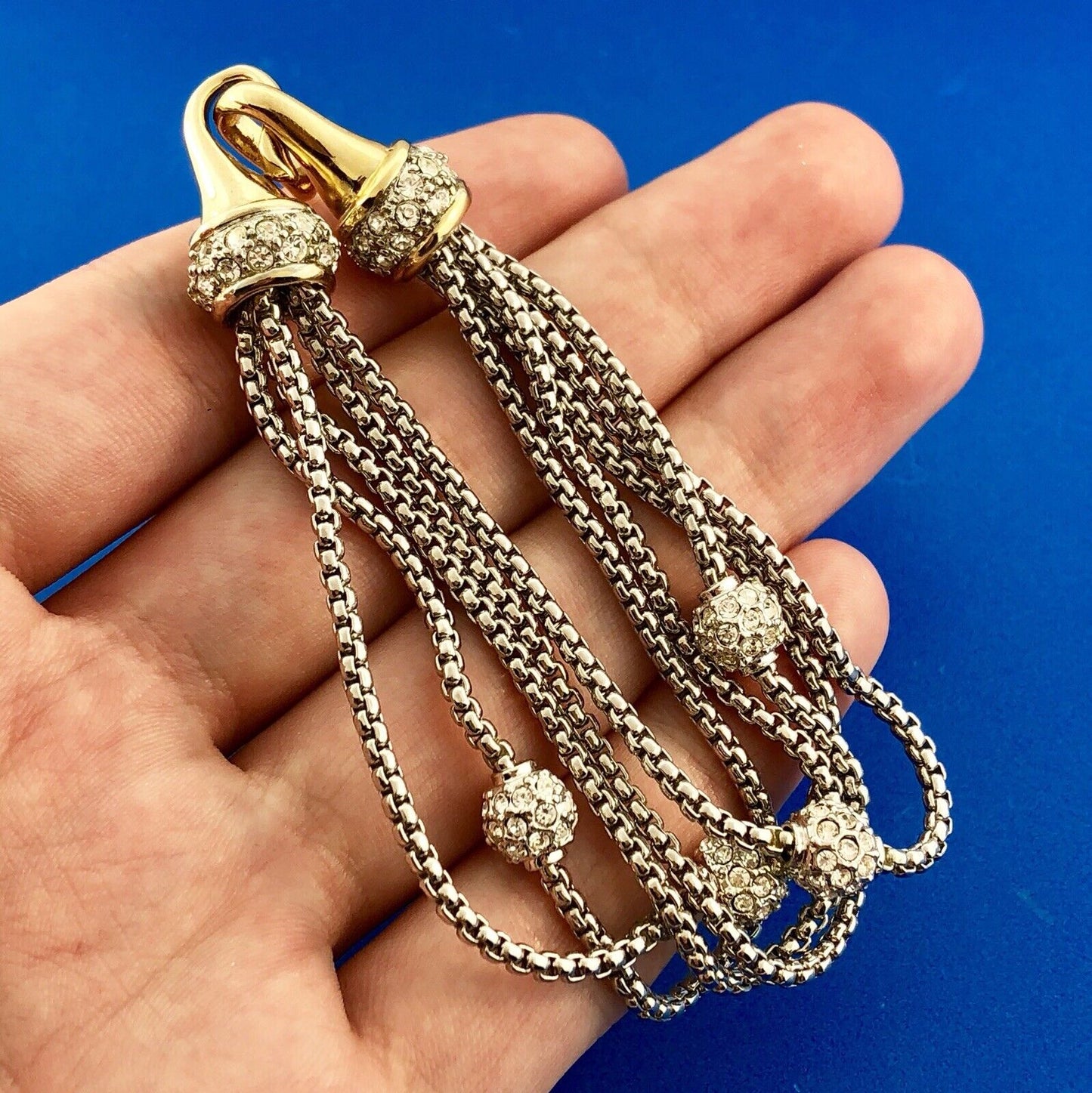 Ladies Silver Gold Tone Cubic Zirconia CZ Ball Station 5 Strand Fashion Bracelet