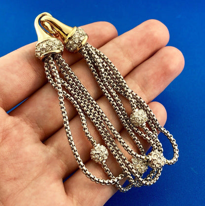 Ladies Silver Gold Tone Cubic Zirconia CZ Ball Station 5 Strand Fashion Bracelet
