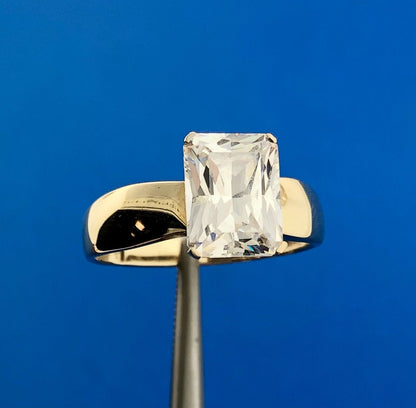 Designer JWBR 14k Yellow Gold Radiant Cut Cubic Zirconia Soliatire Ring Size 7