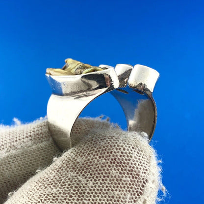 Stunning Sterling Silver 925 Abalone Shell Blue Topaz Moonstone Ring Size 7.5-9