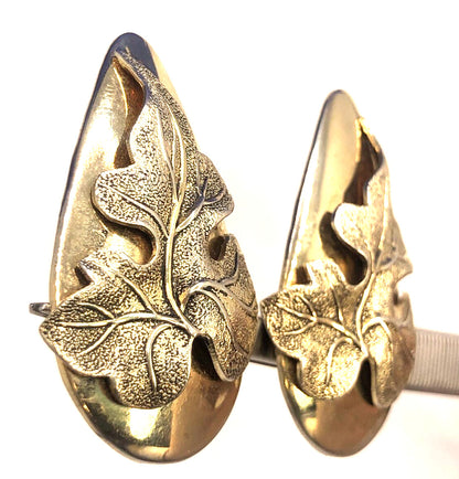 Estate Whiting & Davis Gold Tone Polished 3D Leaf Statement Clip On Earrings