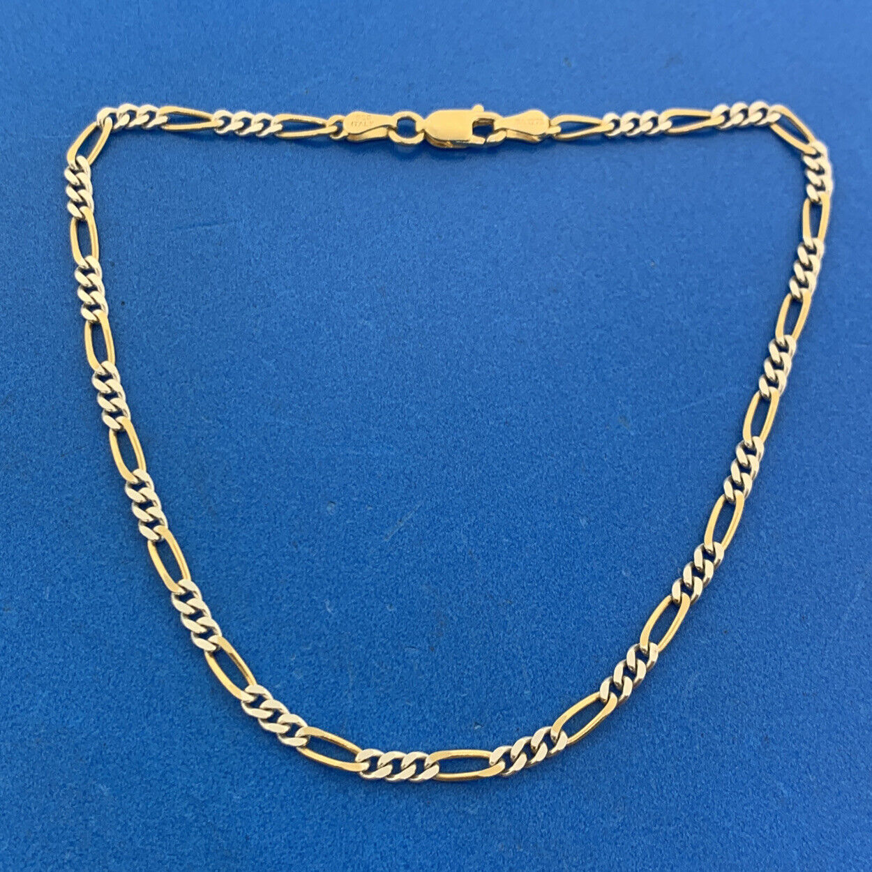 Karizia Spa Italy 925 Sterling Silver Vermeil 2 Toned Figaro Link Chain Bracelet