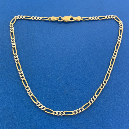 Karizia Spa Italy 925 Sterling Silver Vermeil 2 Toned Figaro Link Chain Bracelet