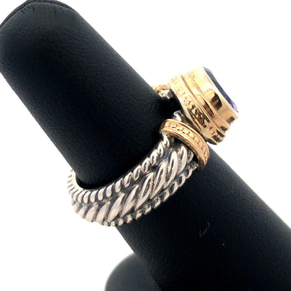 Designer Reve 925 Sterling Silver Two Tone Oval Purple CZ Twist Statement Ring