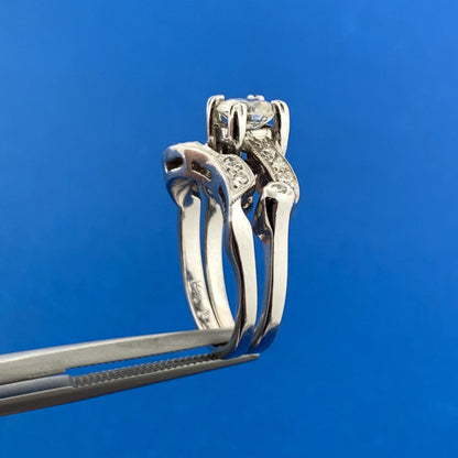Art Deco 14K White Gold Diamond Solitaire w/Accents Interlocking Bridal Set