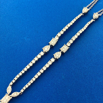 Designer 14K White Gold Multi-Cut Diamond Statement Waterfall Drop Necklace