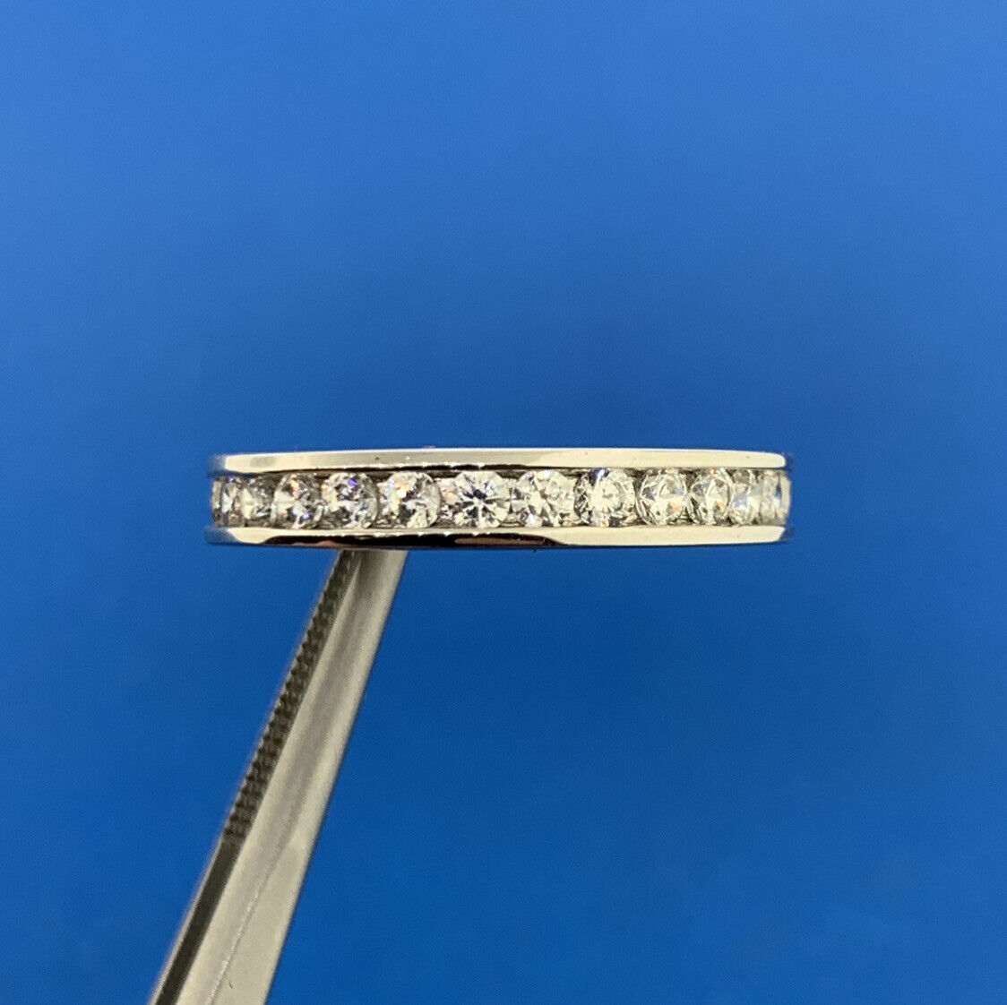 Designer Sterling Silver 925 Channel Set CZ Design Stackable Size 9 Band Ring