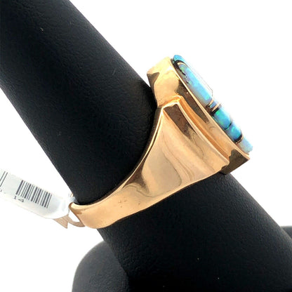 Calvin Begay Navajo 14K Yellow Gold Opal Onyx Storyteller Statement Ring
