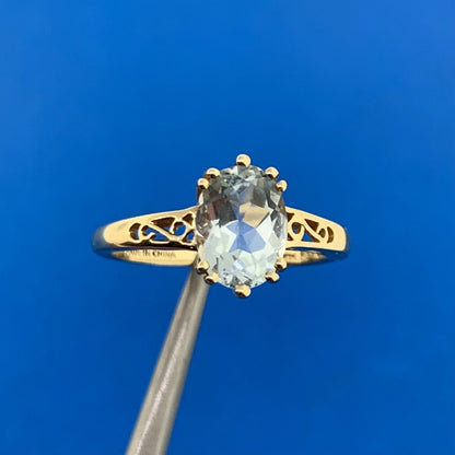 Designer 14K Yellow Gold Oval Aquamarine Solitaire Ring