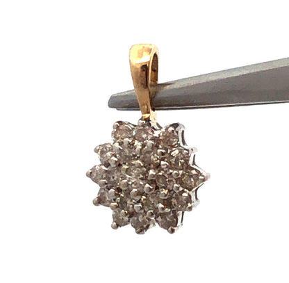 Retro 14K Yellow White Gold Round Diamond Floral Snowflake Cluster Charm Pendant