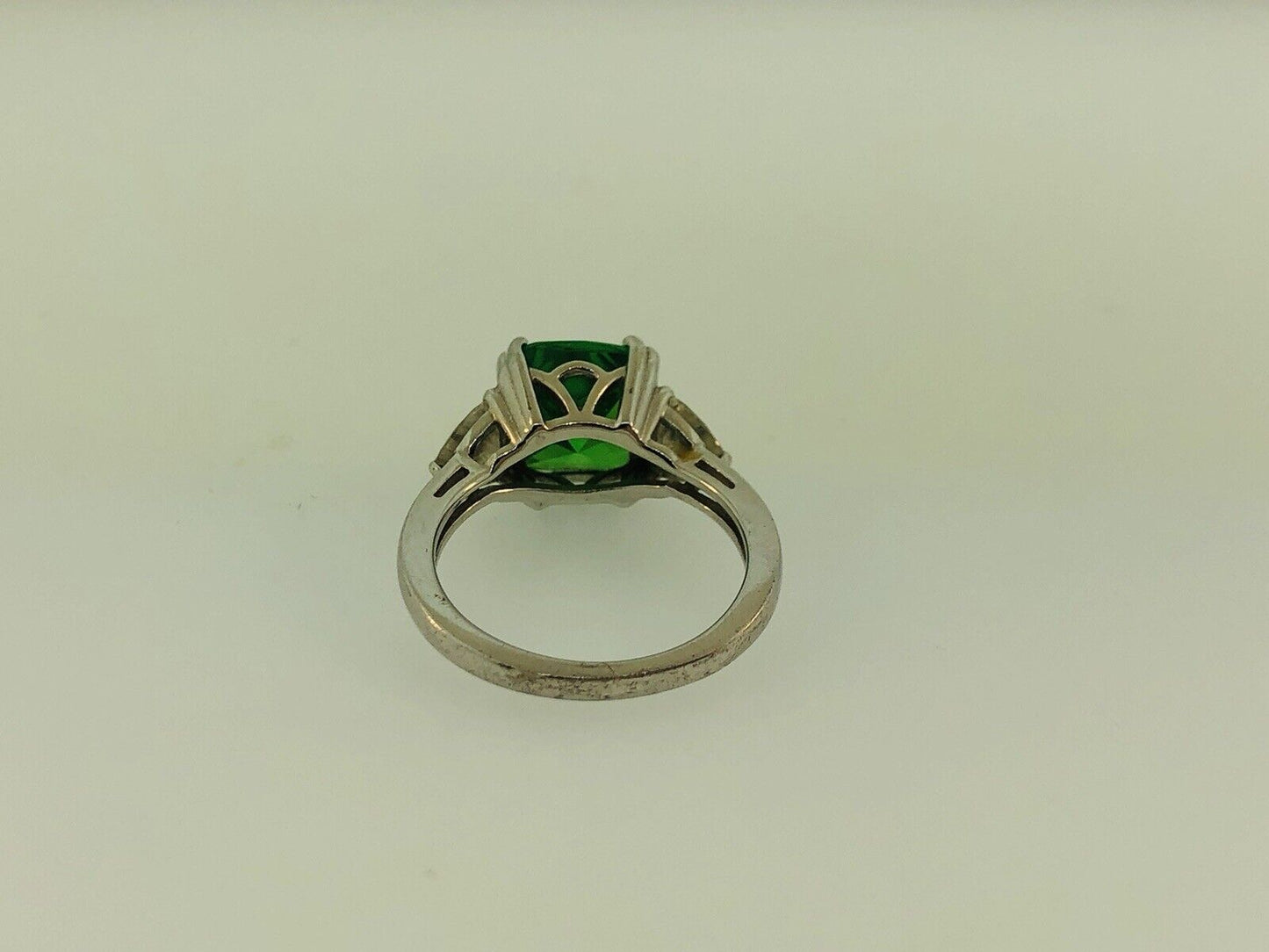 Stunning Designer Sterling Silver Green White Cubic Zirconia CZ Cocktail Ring