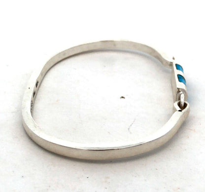 Vintage Taxco Mexico 925 Sterling Silver Turquoise Oval Bangle Bracelet