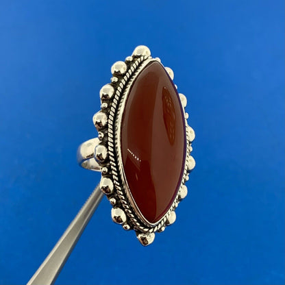 925 Sterling Silver Marquise Carnelian Cabochon Statement Finger Ring