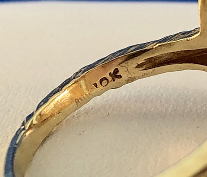 Retro Modernist 10K Yellow Gold Amethyst Solitaire Statement Free Form Ring