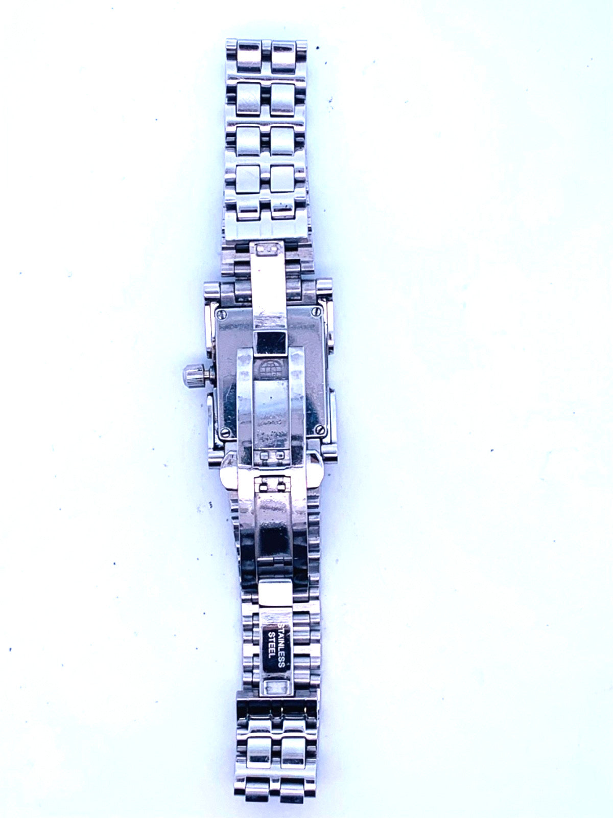 Vintage Cyma Le Locle Stainless Steel Mother Of Pearl Dial Diamond Accent Watch