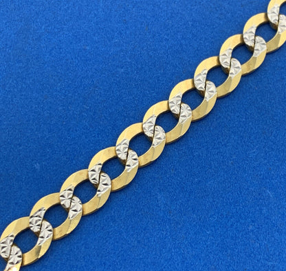 Designer 10K Yellow White Gold Diamond Cut Two Toned Flat Curb Link Bracelet
