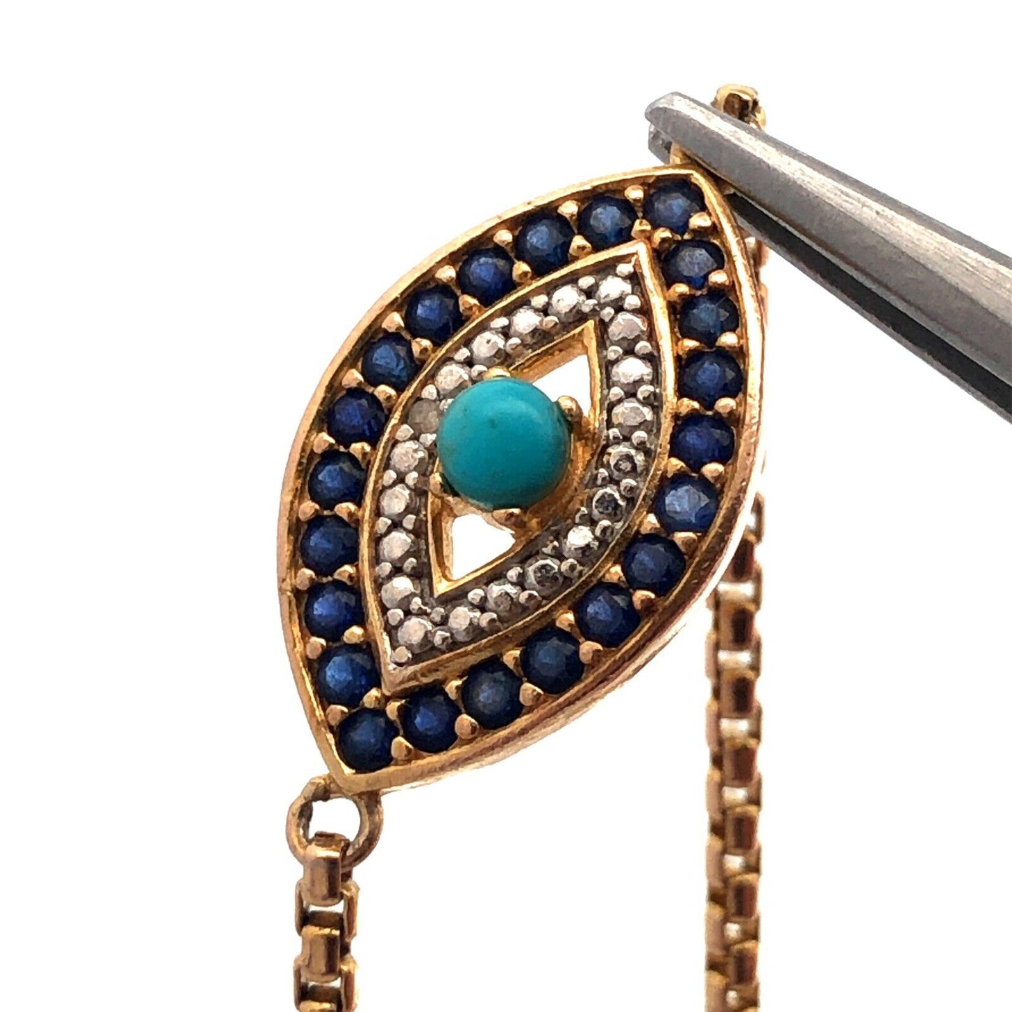 925 Sterling Silver Vermeil Designer PAJ Sapphire Turquoise Evil Eye Bracelet