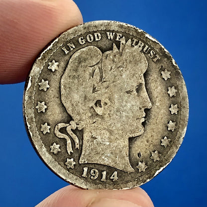 1914 S Silver Barber Quarter $.25 Better Key Date San Francisco Coin Rare Scarce
