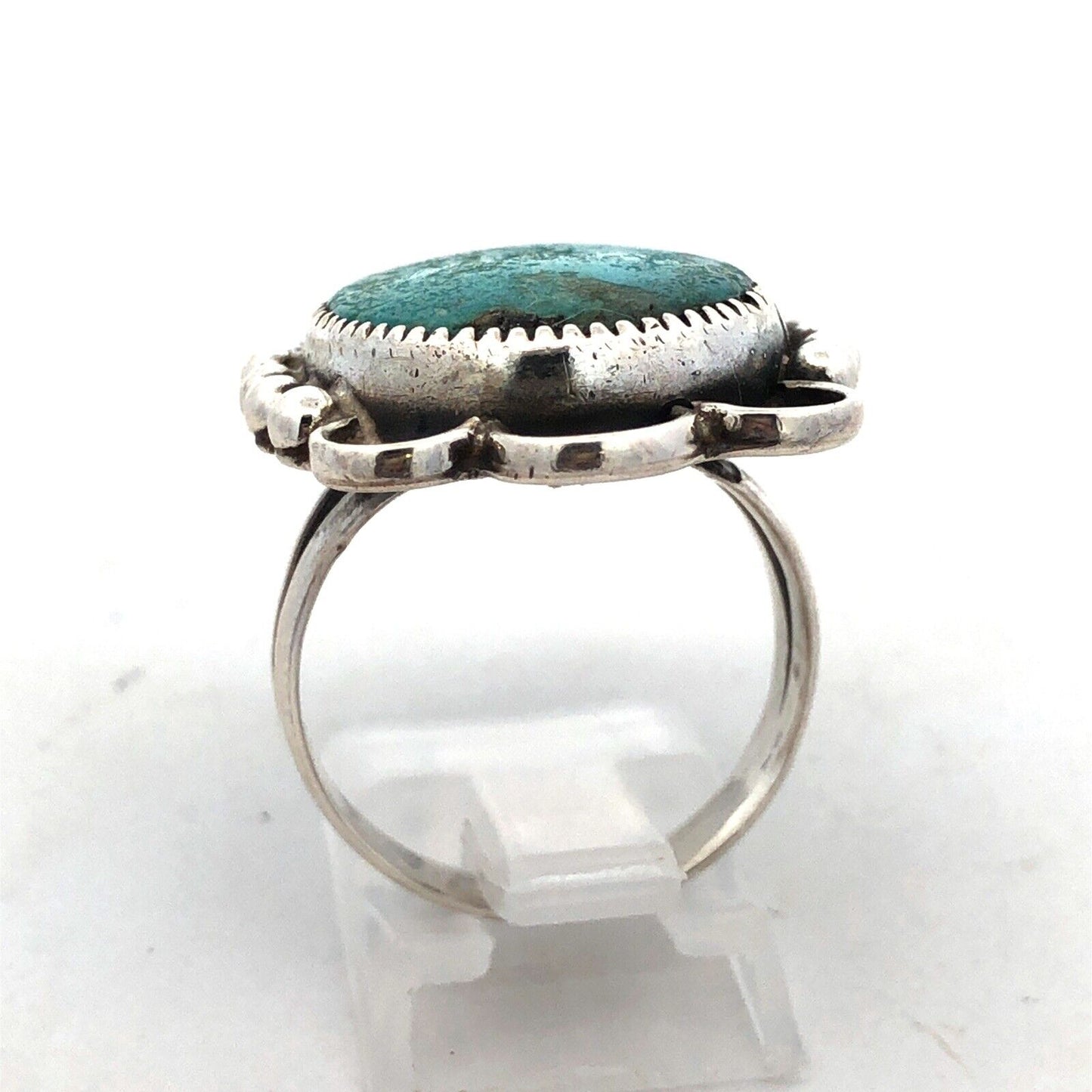 Vintage 925 Sterling Silver Oval Turquoise Concho Statement Ring